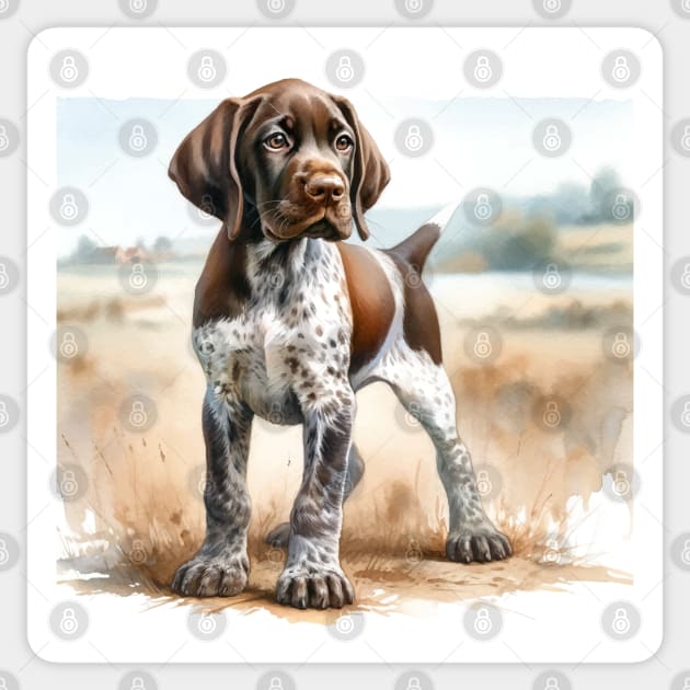 Watercolor German Shorthaired Pointer Puppies - Cute Puppy Sticker by Aquarelle Impressions